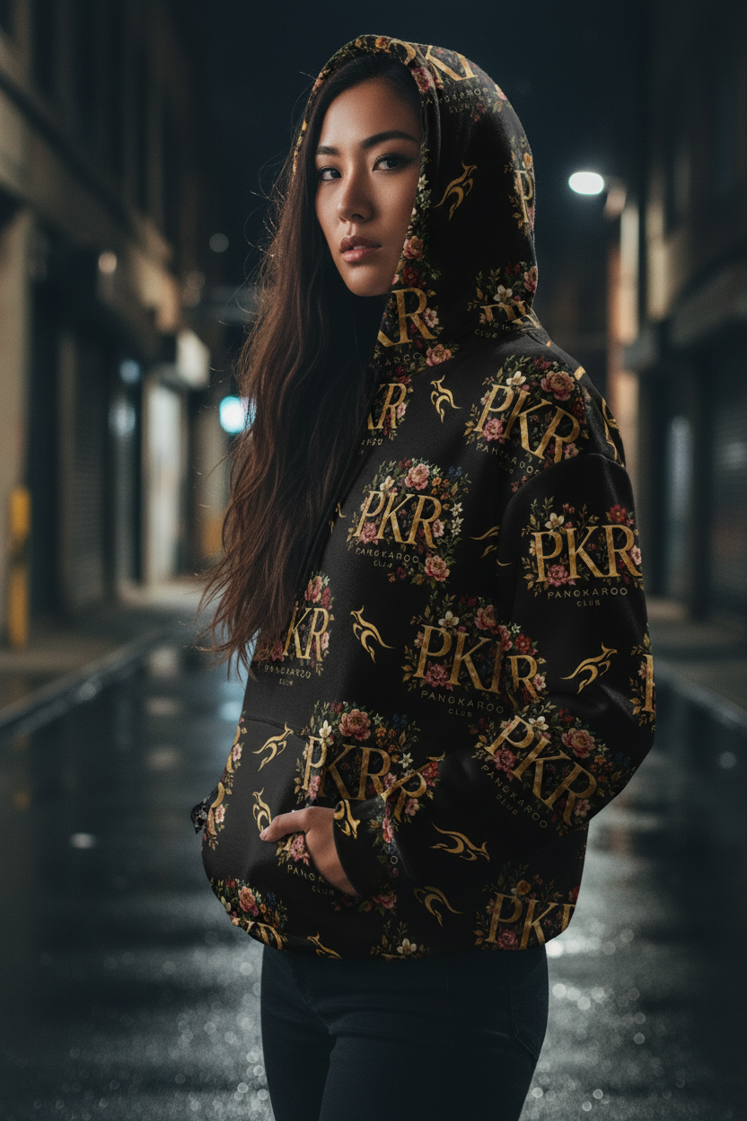 Girl with Hood Up - Floral Hoodie
