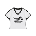 Pangkaroo Club Leap Beyond Limits Women's Retro Binding V-Neck Crop T-Shirt