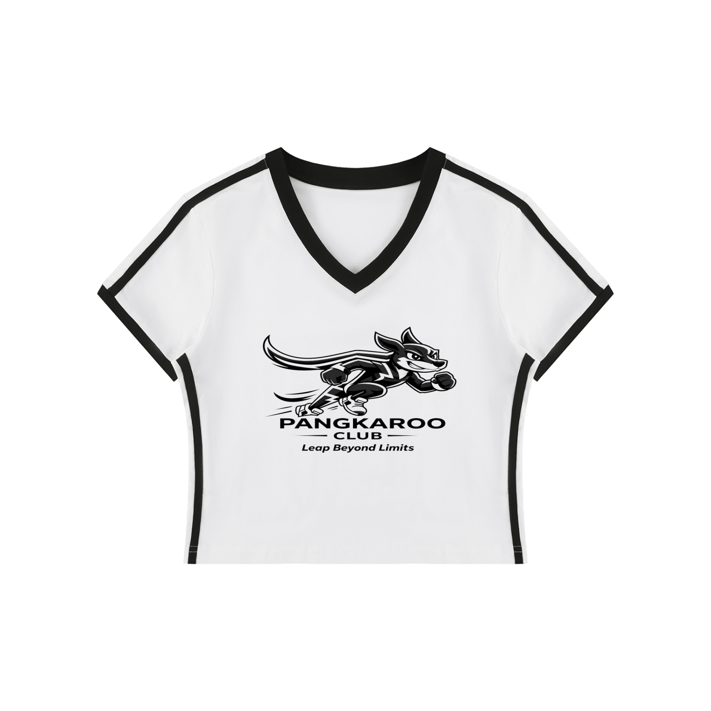 Pangkaroo Club Leap Beyond Limits Women's Retro Binding V-Neck Crop T-Shirt