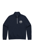 Front view of Pangkaroo Club women’s navy half-zip fleece with a mock neck and contrasting PKR circle chest logo.”