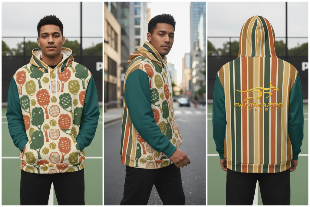 Large Racquet Scatter & Retro Stripes Hoodie - 3-Panel Front/Side/Back
