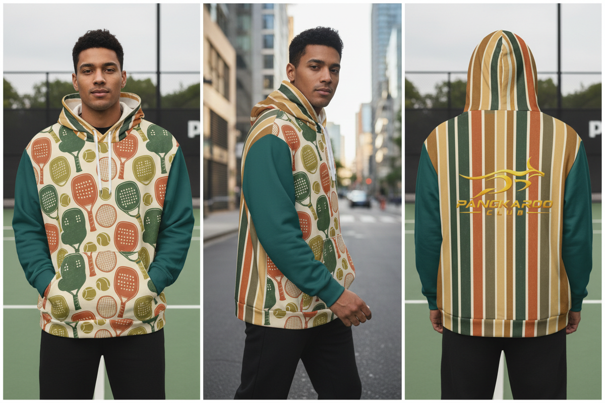Large Racquet Scatter & Retro Stripes Hoodie - 3-Panel Front/Side/Back