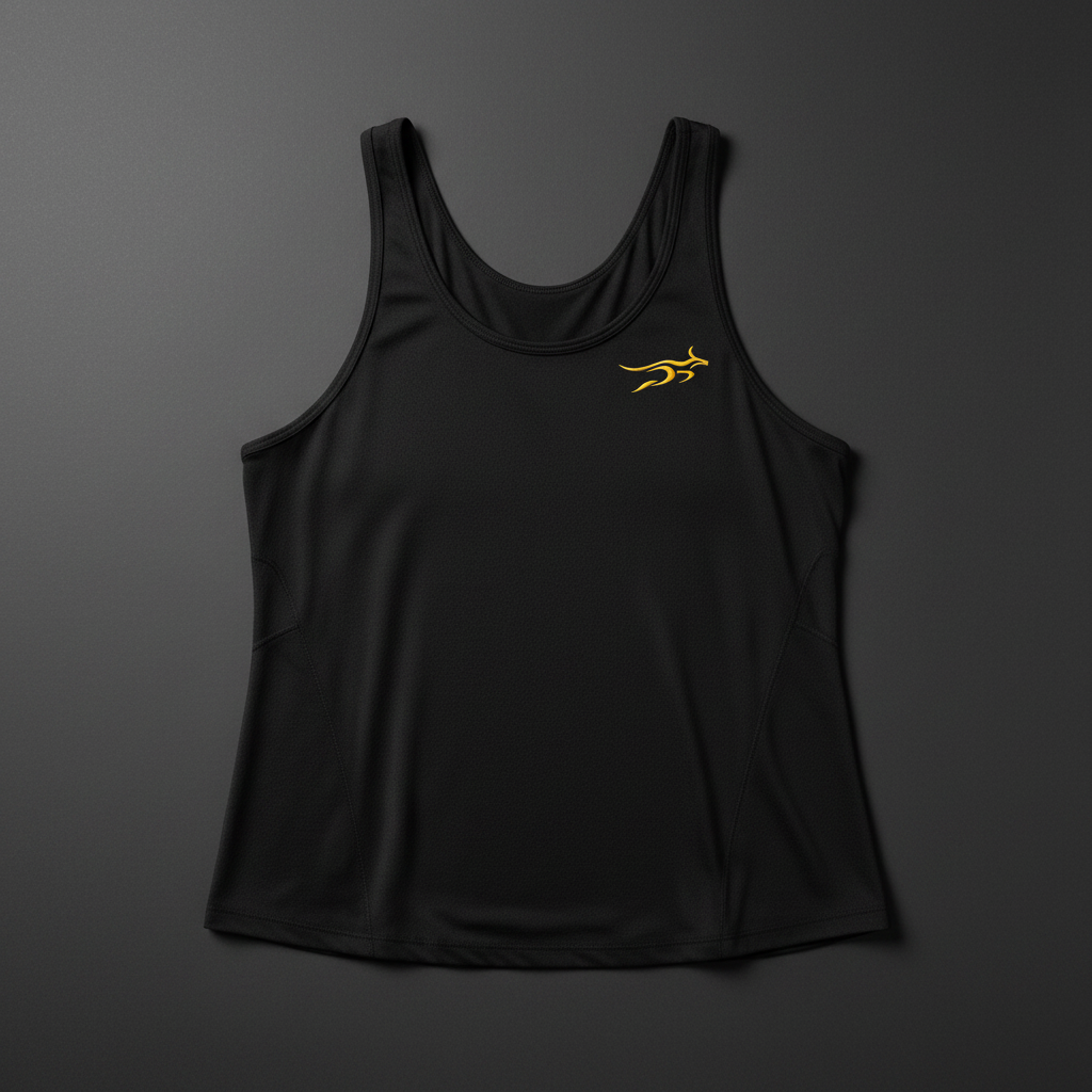 Pangkaroo Club Women's Crop Tank - Black with Gold Kangaroo Logo